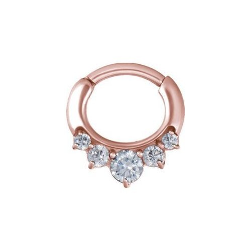 Rose Gold Steel Septum Ring - 5 Prong Cubic Zirconia Crown 16 Gauge - 6mm