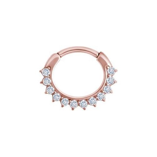 Rose Gold Steel Septum Ring - 12 Prong Cubic Zirconia Crown 16 Gauge - 8mm