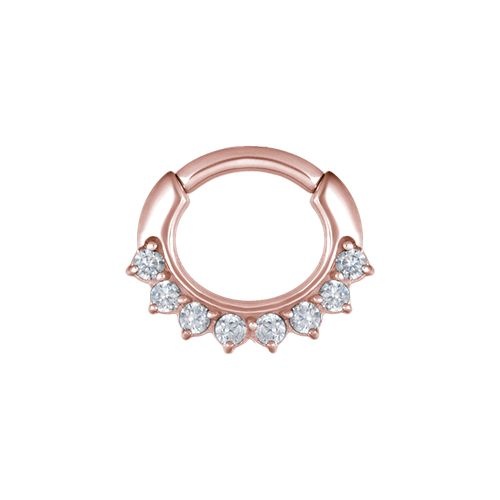 Rose Gold Steel Septum Ring - 8 Prong Cubic Zirconia Crown 16 Gauge - 6mm