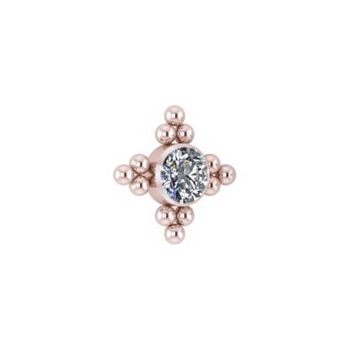 Rose Gold Titanium Attachment for (Type S) Internal Thread Labret - Premium Zirconia Cross Cluster - 5mm