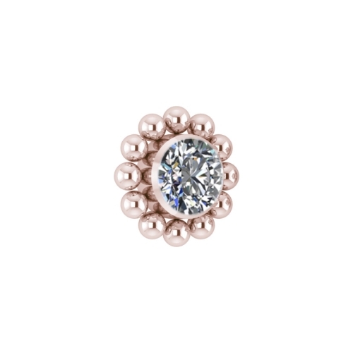 Rose Gold Titanium Attachment for (Type S) Internal Thread Labret - Premium Zirconia Ball Flower Cluster - 4mm