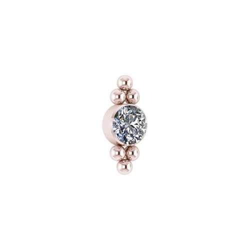 Rose Gold Titanium Attachment for (Type S) Internal Thread Labret - Premium Zirconia Ball Triangle Cluster - 5mm