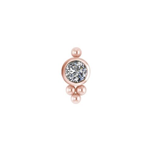 Rose Gold Titanium Attachment for (Type S) Internal Thread Labret - Premium Zirconia Ball Cluster - 5mm