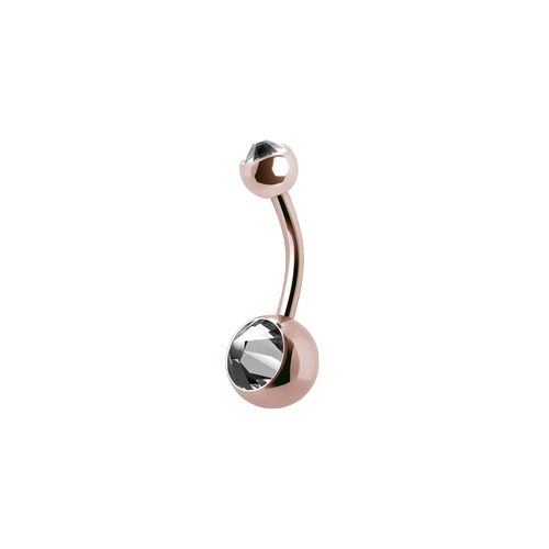 Rose Gold Titanium Mini Belly Bar - Double Gem 14 Gauge - 6mm