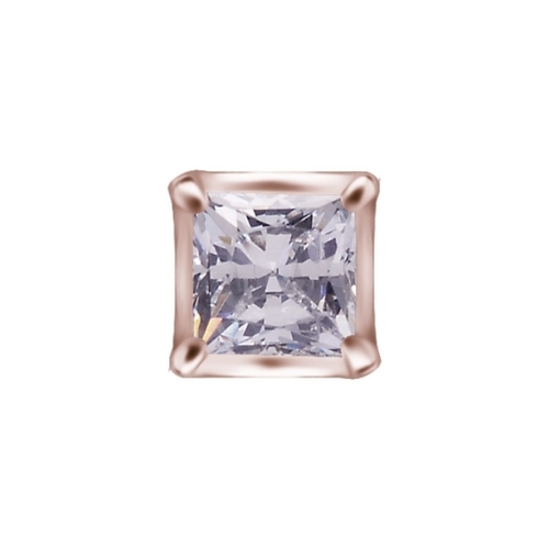 18K Rose Gold Attachment for Threadless Labret - Princess Cut Premium Zirconia