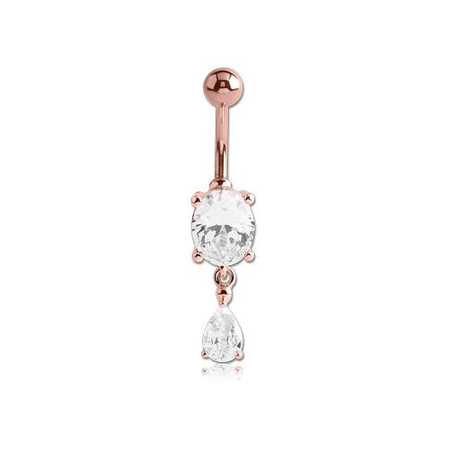 Rose Gold Steel Belly Ring - Pear and Oval Cubic Zirconia 14 Gauge - 10mm