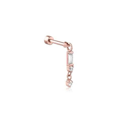 Rose Gold Steel Flat Back Labret Baguette Dangle Jewellery Charm - Cubic Zirconia
