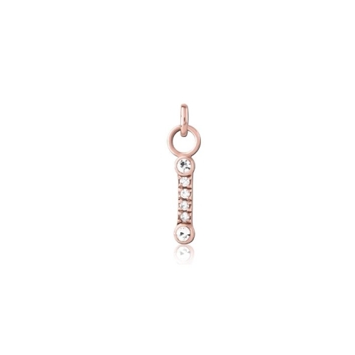 Rose Gold Steel 6 Stone Pave Set Bar Charm - Cubic Zirconia
