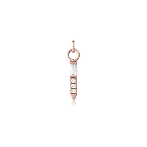 Rose Gold Steel Baguette 3 Stone Prong Set Bar Charm - Cubic Zirconia