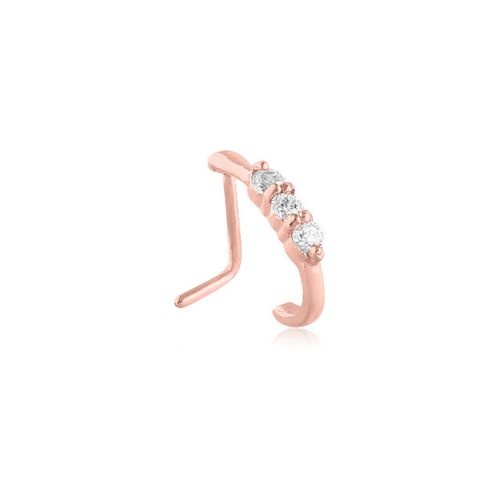 Rose Gold Steel L-Shape Wrap Around Nose Stud - Crystal Trio
