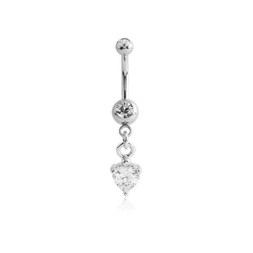 Surgical Steel Mini Belly Ring - Crystal Heart Charm 14 Gauge - 10mm