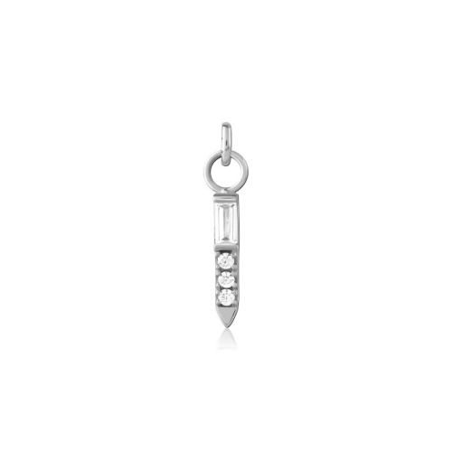 Surgical Steel Baguette 3 Stone Prong Set Bar Charm - Cubic Zirconia