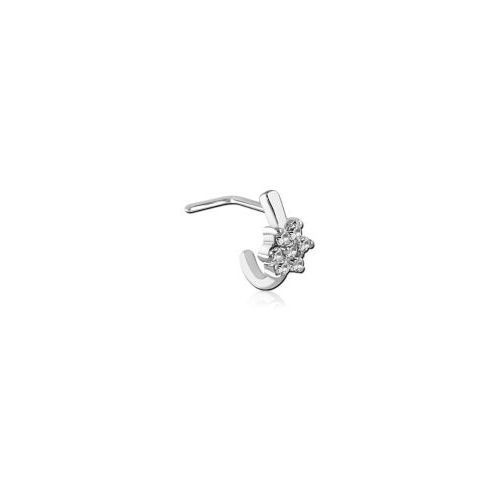 Surgical Steel L-Shape Wrap Around Nose Stud - Crystal Flower
