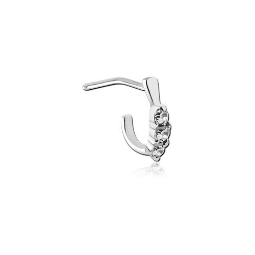 Surgical Steel L-Shape Wrap Around Nose Stud - Crystal Trio