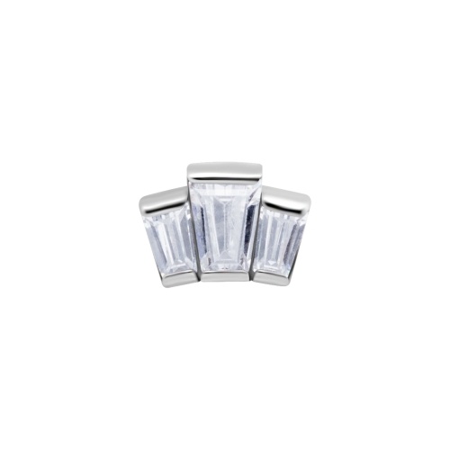 Surgical Steel Attachment for (Type S) Internal Thread Labret - 3 Tapered Baguette Cubic Zirconia - 7mm