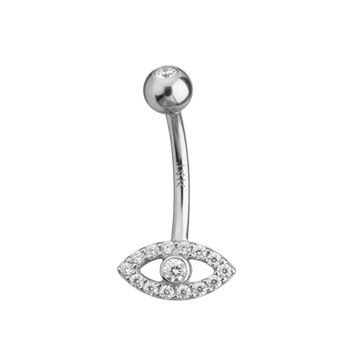 Titanium Double Jewelled Belly Ring Evil Eye Cubic Zirconia