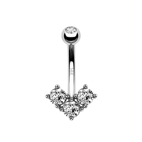 Titanium Double Jewelled Belly Ring V Cubic Zirconia