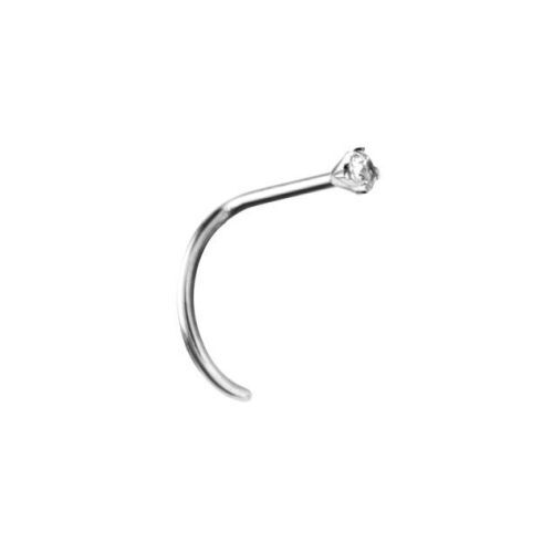 Titanium Pigtail Nose Stud - Claw Set Cubic Zirconia - 2mm