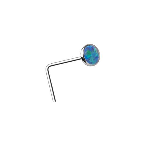 Titanium L-Shape Nose Stud - Lab Created Opal