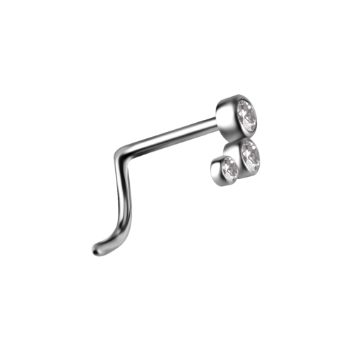 Titanium Pigtail Curved Jewelled Nose Stud - Premium Zirconia