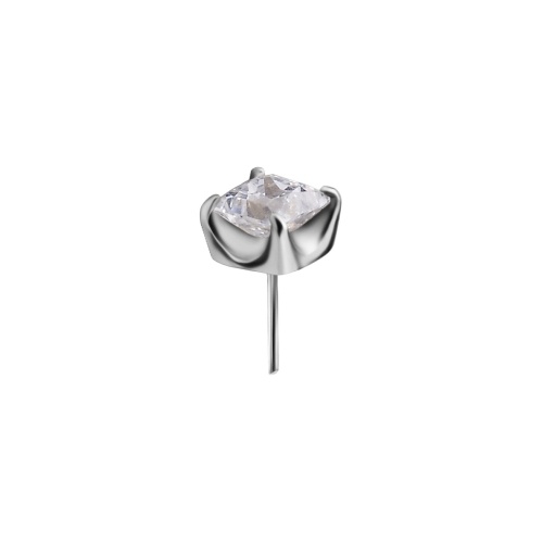 18K White Gold Attachment for Threadless Labret - Princess Cut Premium Zirconia