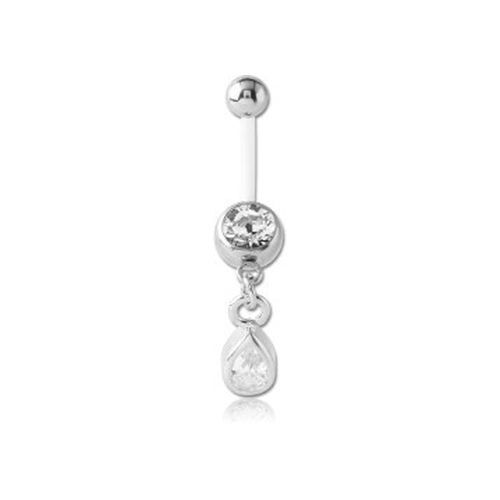 Bioflex Belly Ring - Gem and Pear Shaped Charm