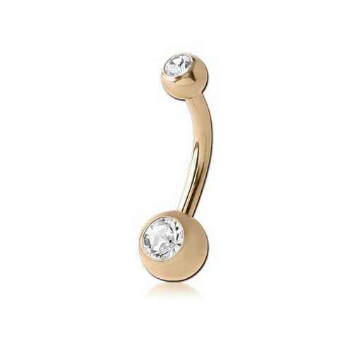 Zircon Gold Titanium Mini Double Jewelled Belly Ring - Crystal 14 Gauge - 6mm